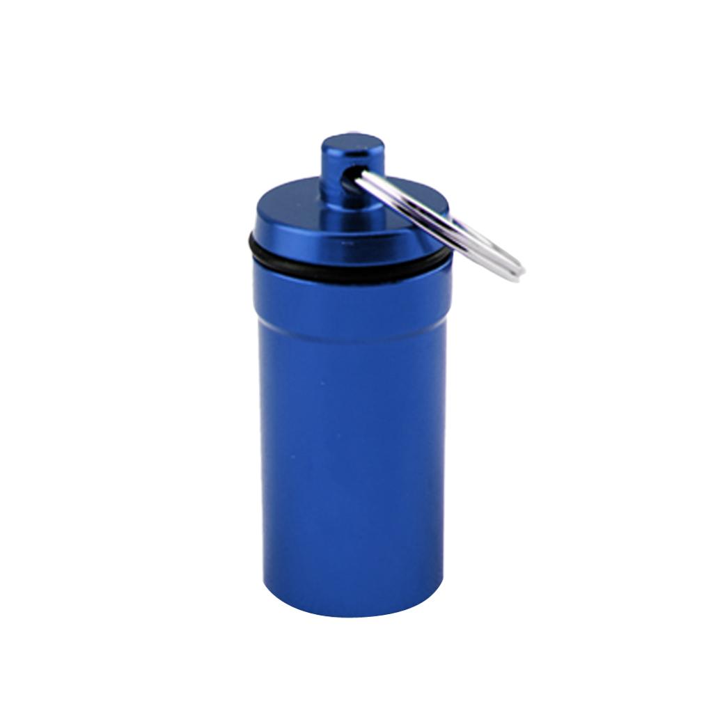 Airtight Pill Box Case Holder Container Alloy Capsule Bottle Keychain Blue