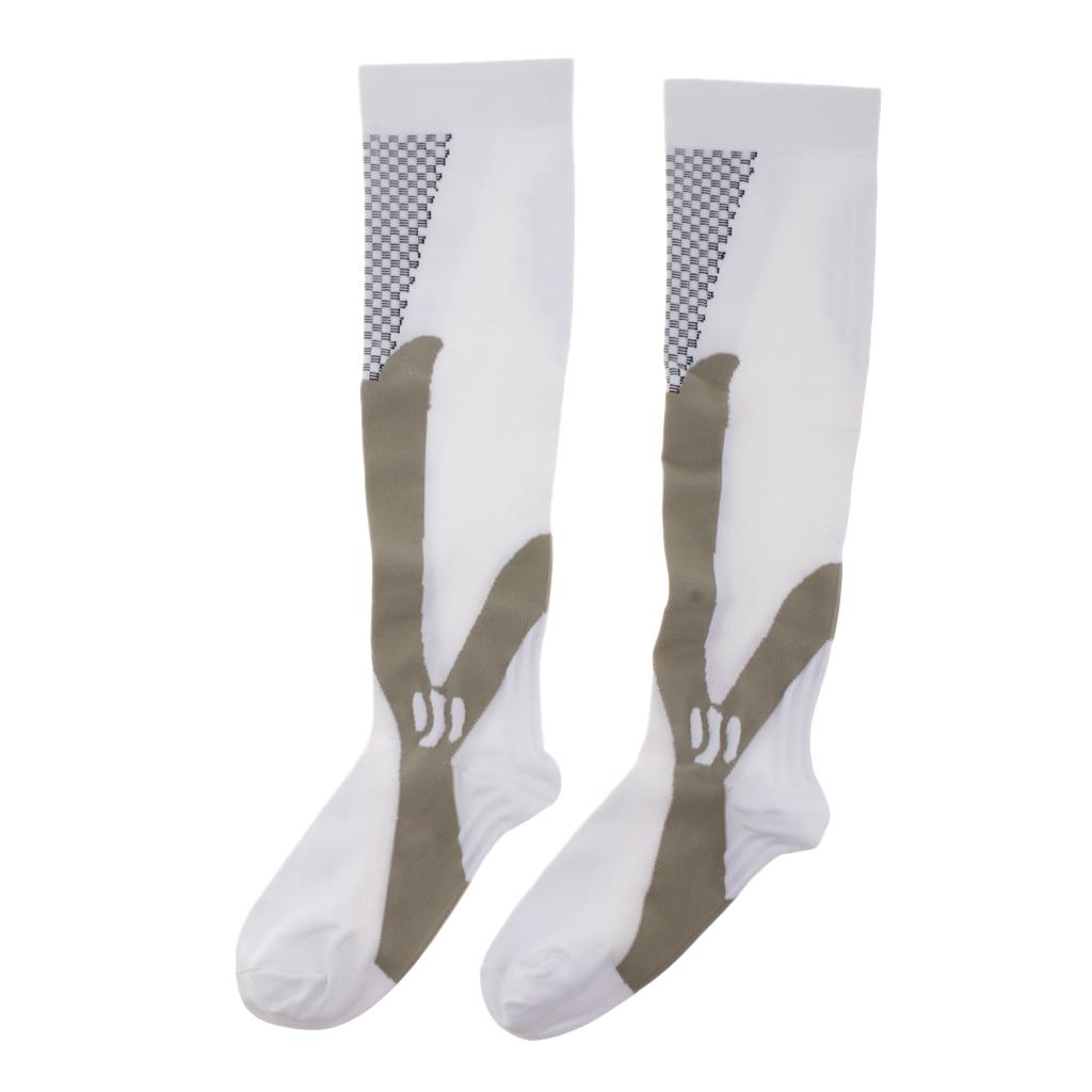 Compression Socks Sports Running Cycling Calf Shin Support Stockings White