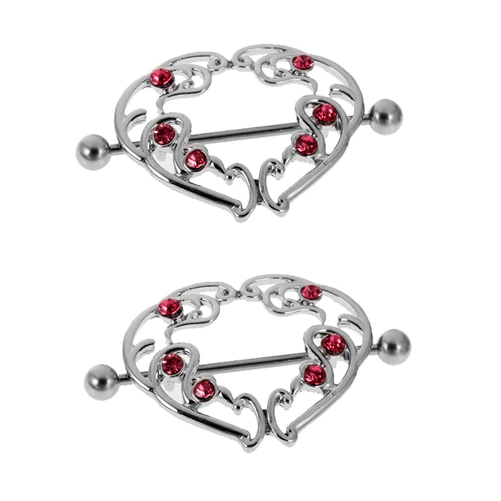 1 Pair Heart Love Stainless Steel Nipple Shield Bar Body Piercing Jewelry