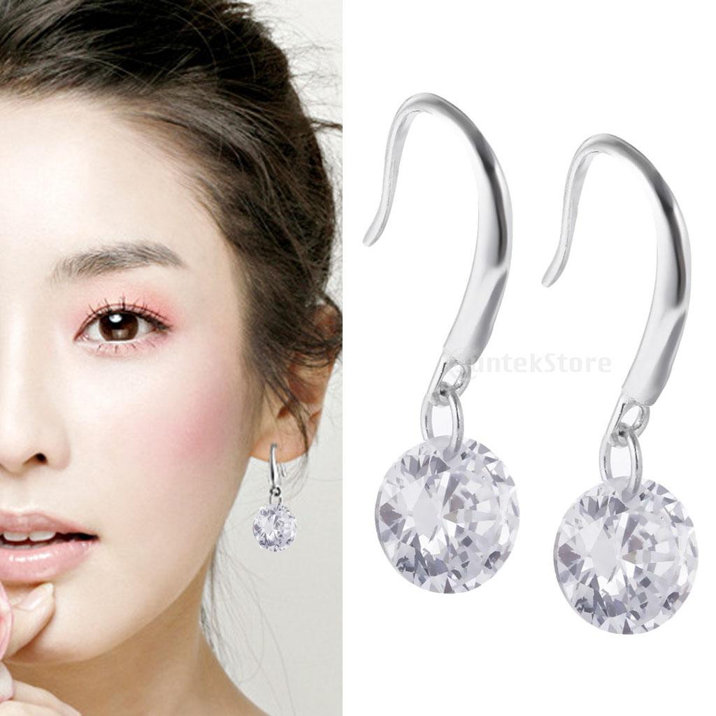 Fashion Women 925 Sterling Silver Crystal Ear Hook Dangle Earrings 10MM