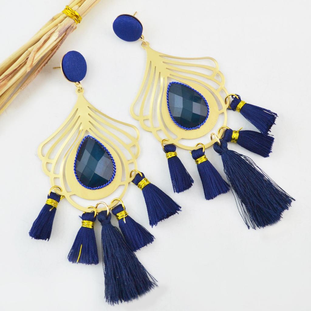 Statement Bohemian Tassel Dangle Ethnic Earrings Women Jewelry Blue