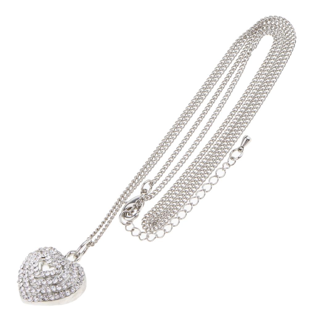 Fashion Women Heart-shaped Necklace Pendant Diamond Chain Jewelry Platinum