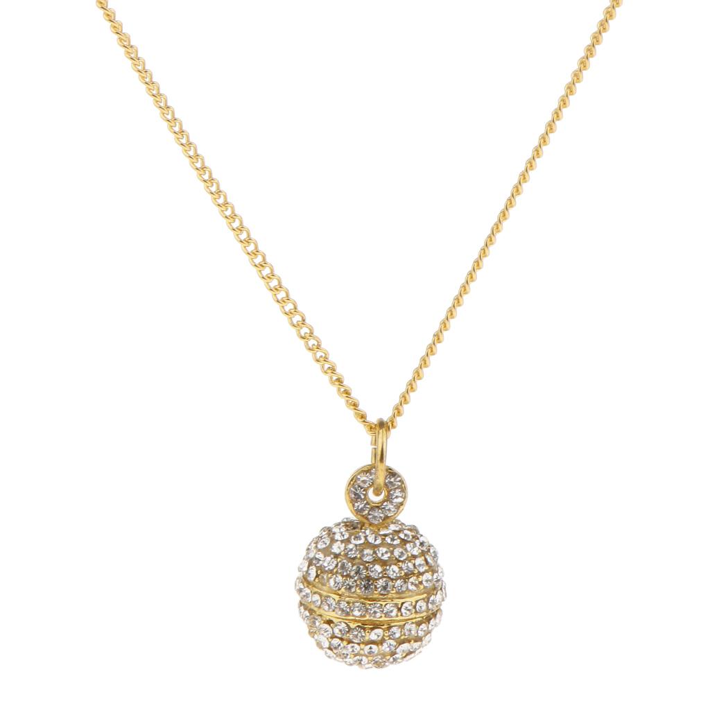 Rhinestone Bell Ball  Pendant Chain Necklace Disco Fashion Gold 1.6cm Ball