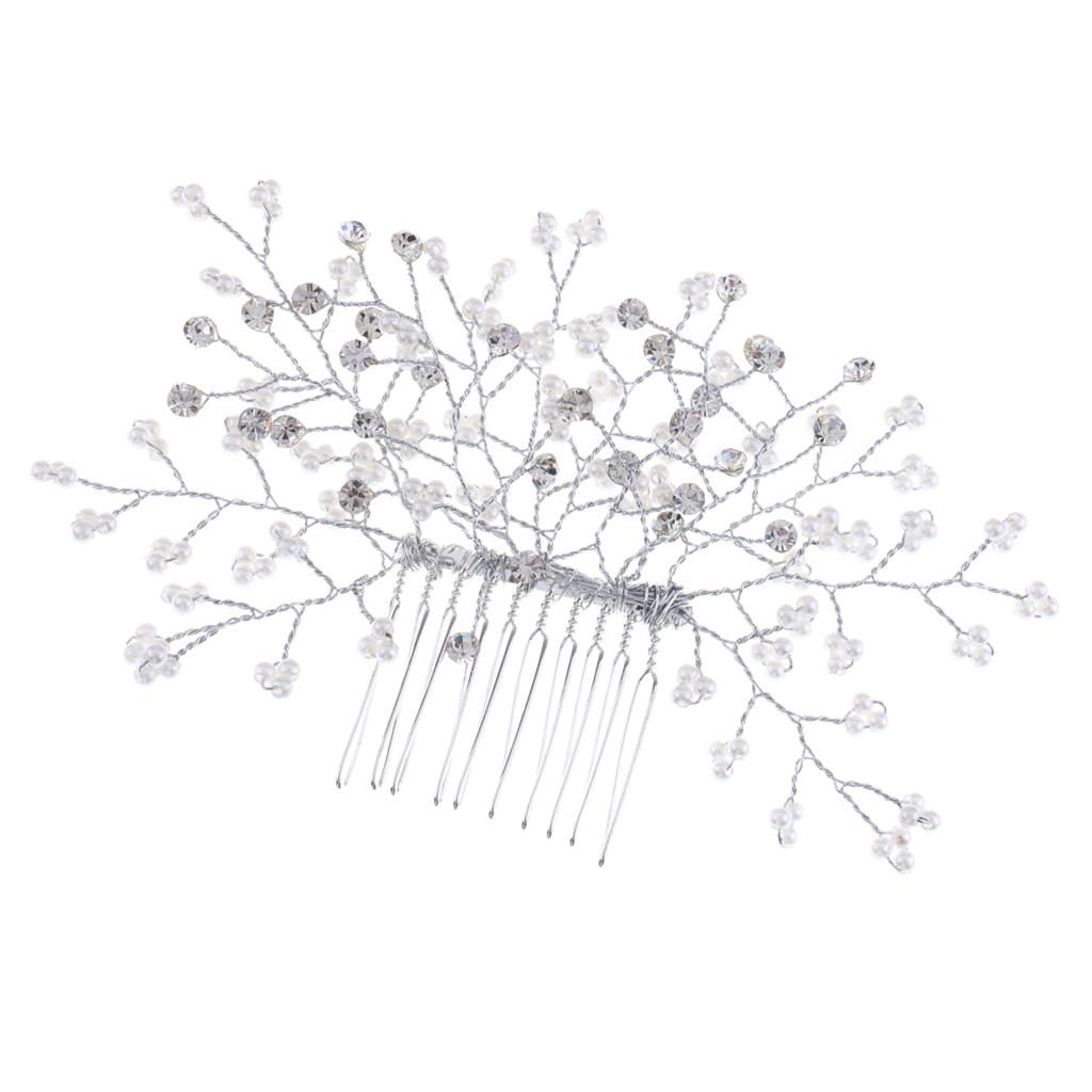 Bridal Wedding Pearl Hair Clip Comb Lady Girls Crystal Rhinestones Headpiece