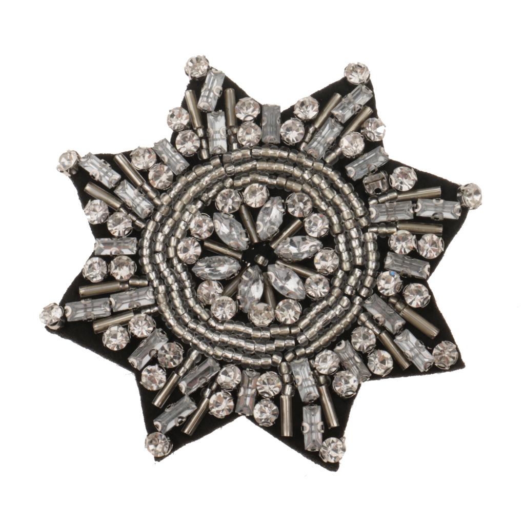 1 Piece Star Shape Rhinestone Beaded Embroidery Patch Sew on Applique Silver