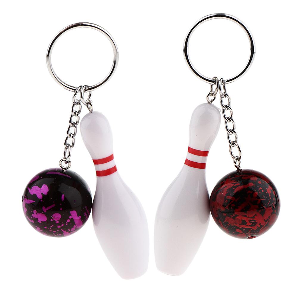 Mini Bowling Pin and Ball keychain key Ring 3D Keyfob Fashion Gift red