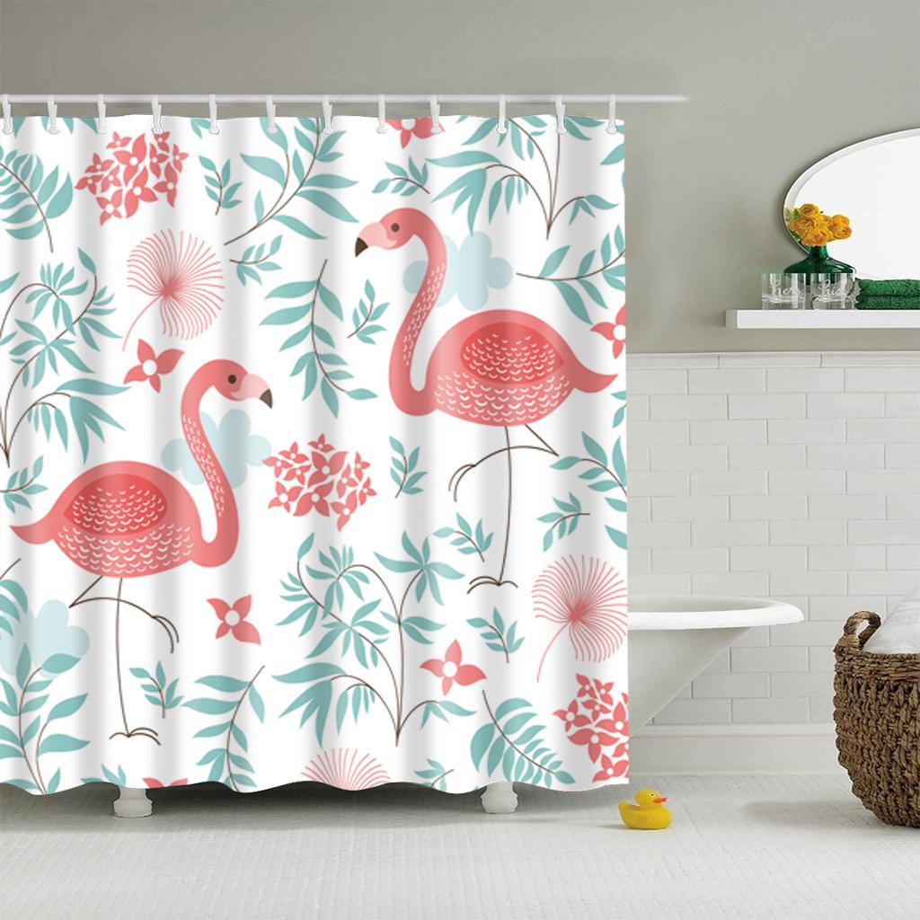 Bathroom Extra Long Fabric Flamingo Bath Shower Curtain With 12 Hooks 6