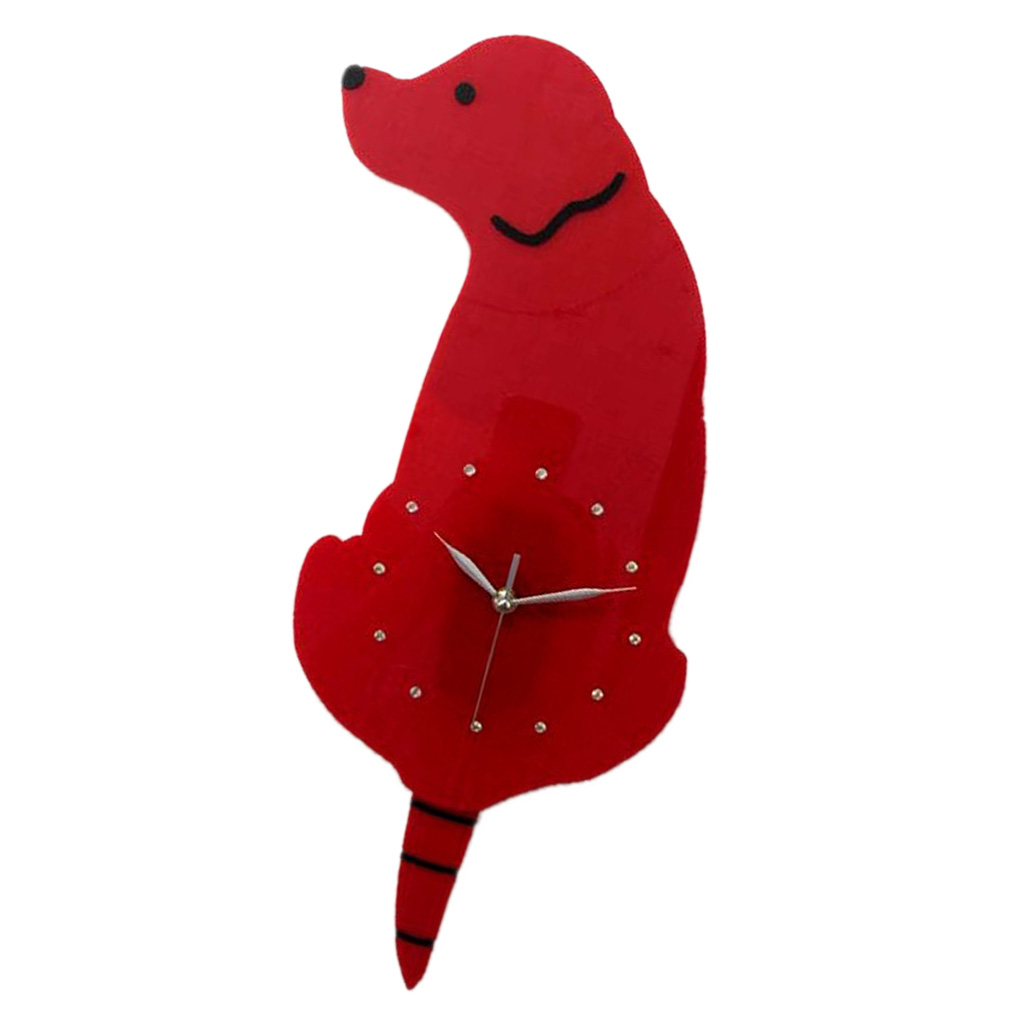 3D Tail Wagging Cat Dog Wall Clock Silence Clock Bedroom Home Decoration Red Dog