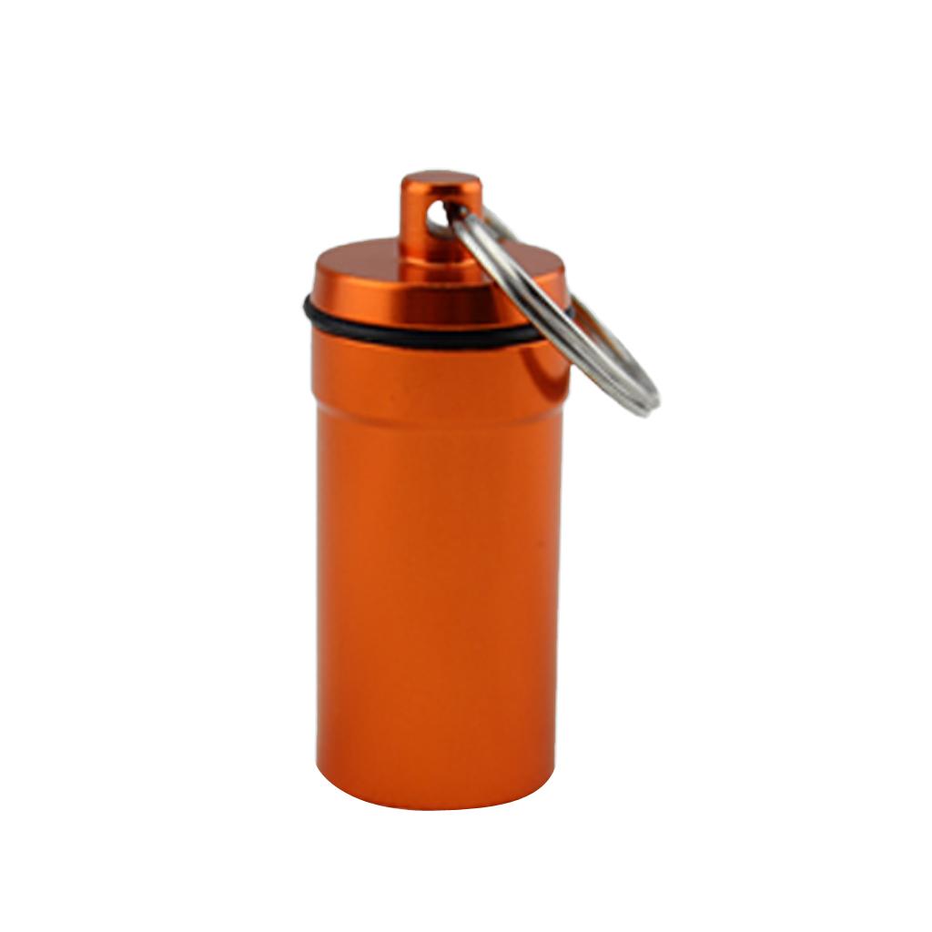 Airtight Pill Box Case Holder Container Alloy Capsule Bottle Keychain Orange