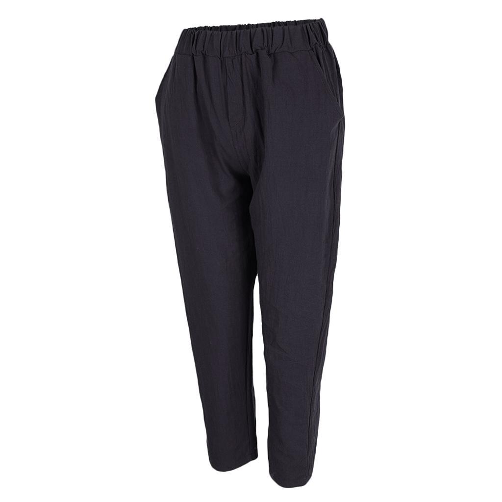 Canotta Donna Cotone Lino Elastico in Vita Gamba Larga Sciolto Harem Pants con tasche