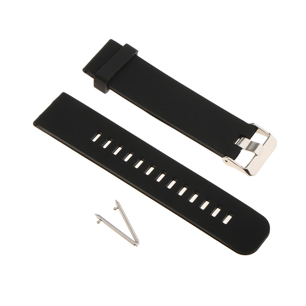 Silicone Waterproof Sports Watchband Strap Deployment Clasp Black 22mm