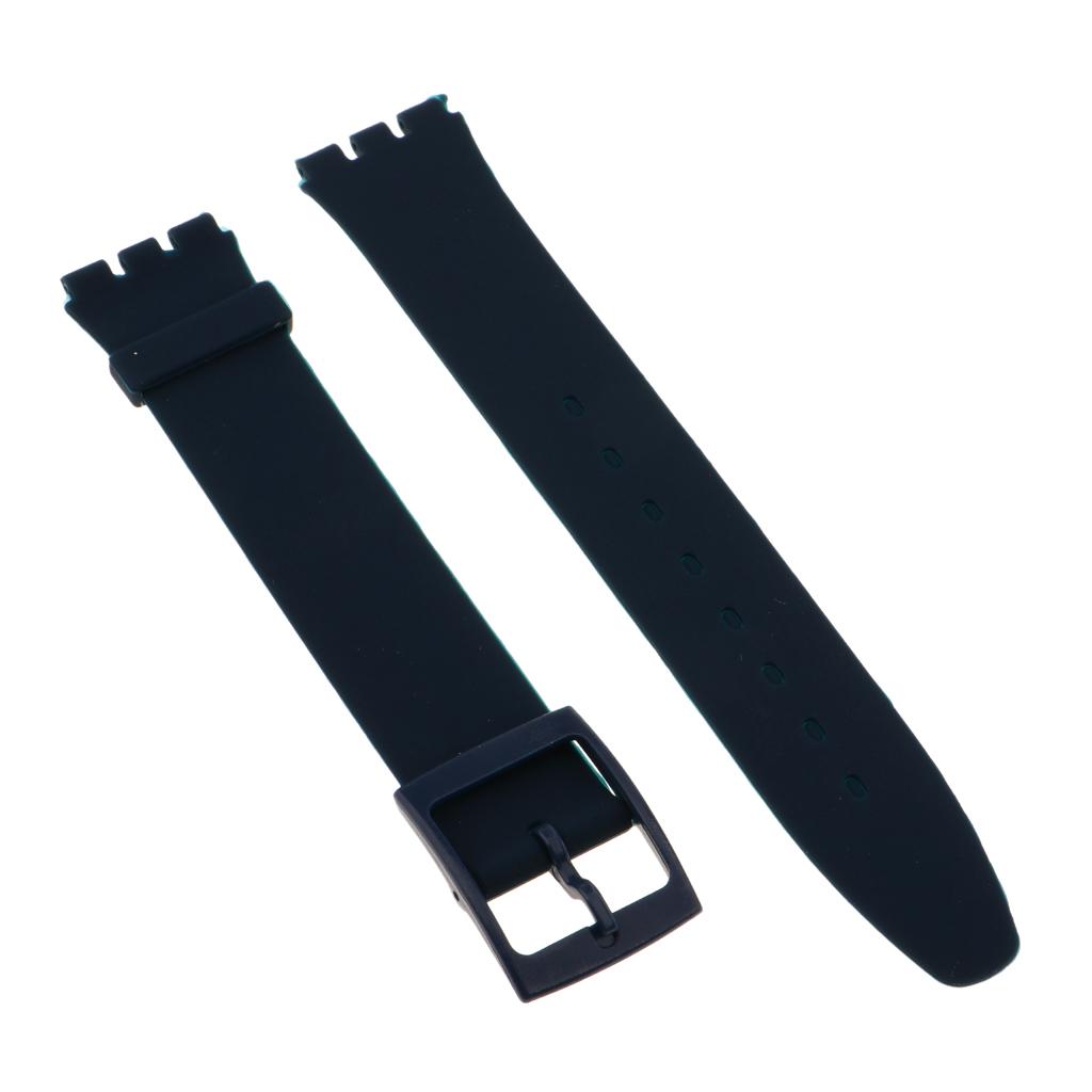 16mm Silicone Waterproof Watchband Strap Deployment Clasp Navy Blue