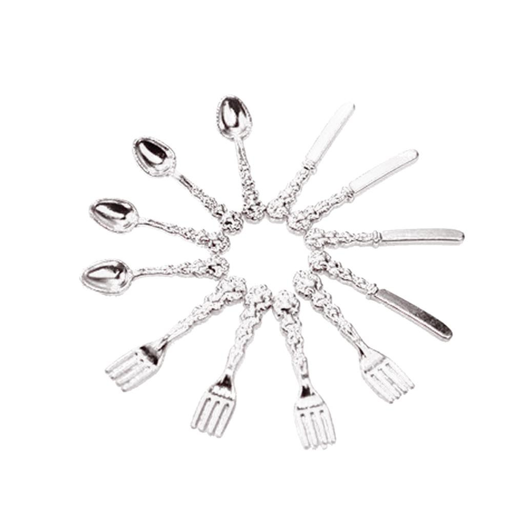 1:12 Doll House Retro Miniature Tableware Set Dining Table ACCS Silver