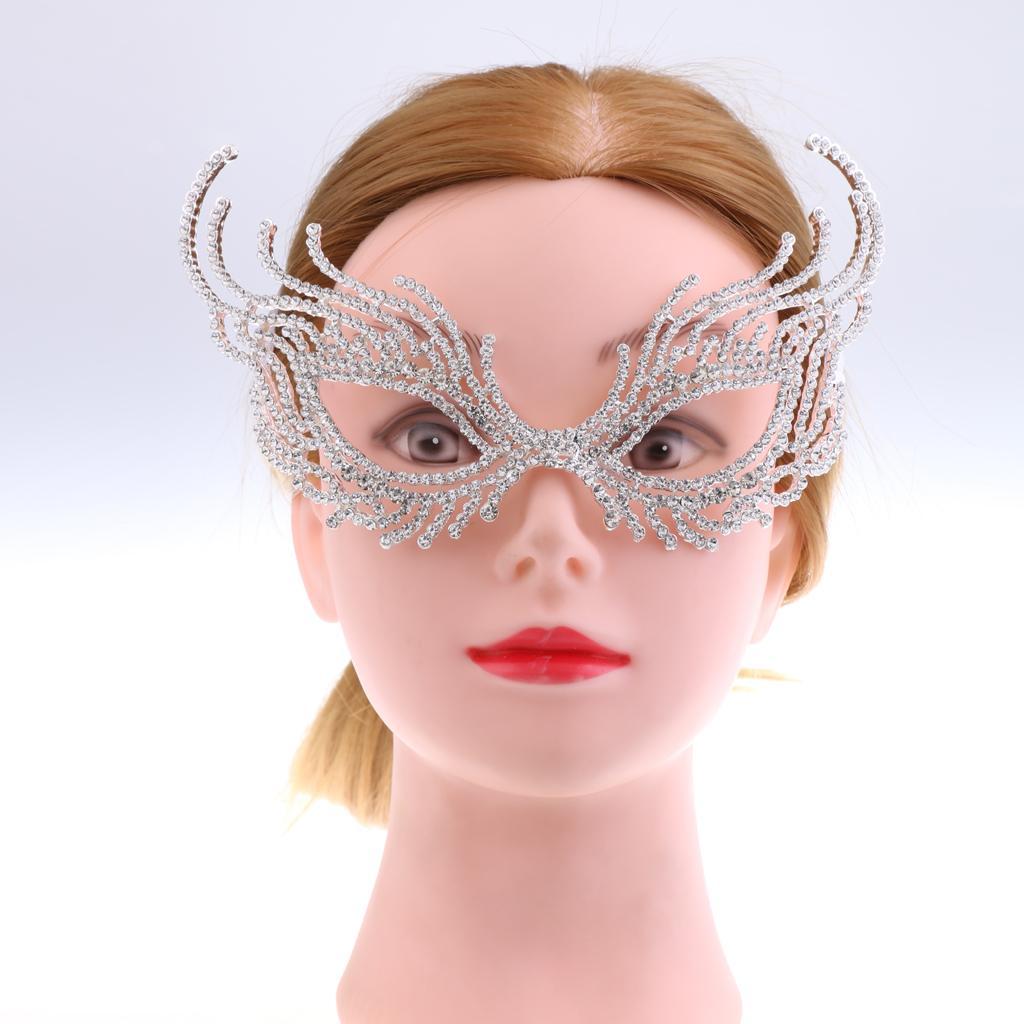 Stunning Silver Rhinestone Masquerade Eye Mask Halloween Party Prom Fancy Dress