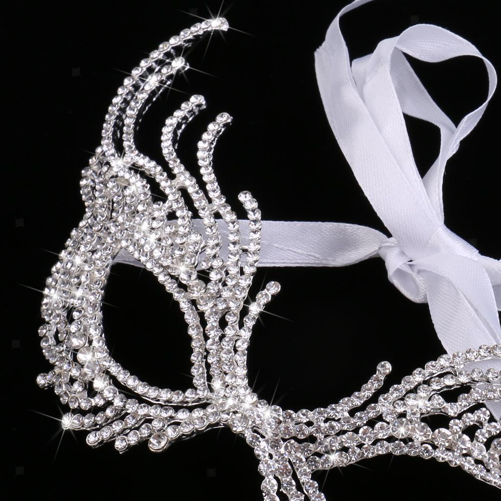 Stunning Silver Rhinestone Masquerade Eye Mask Halloween Party Prom Fancy Dress