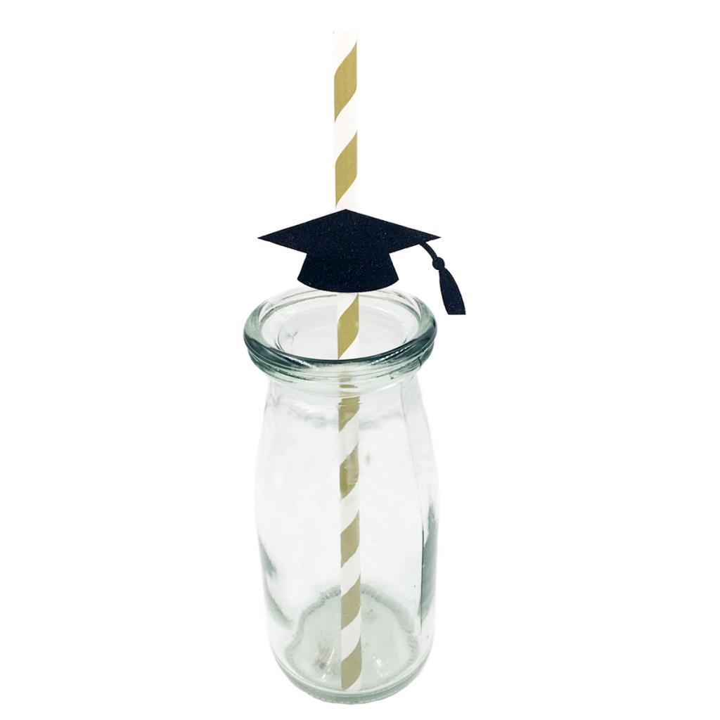 10 Pieces Glitter Dr. Cap Stripe Paper Drinking Straw Graduation Party Decor