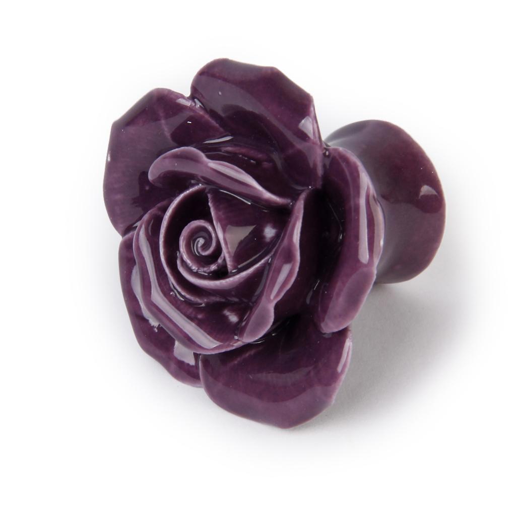 Dark Purple Rose Flower Ceramic Kitchen Cabinet Cupboard Handles Pull Knob