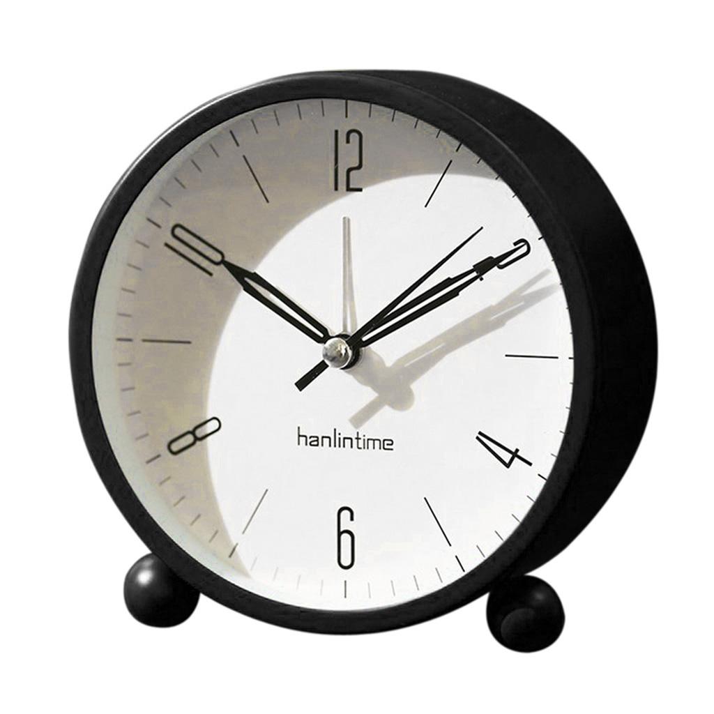 European Round Battery Alarm Clock Desktop Table Bedside Clocks Decor Black