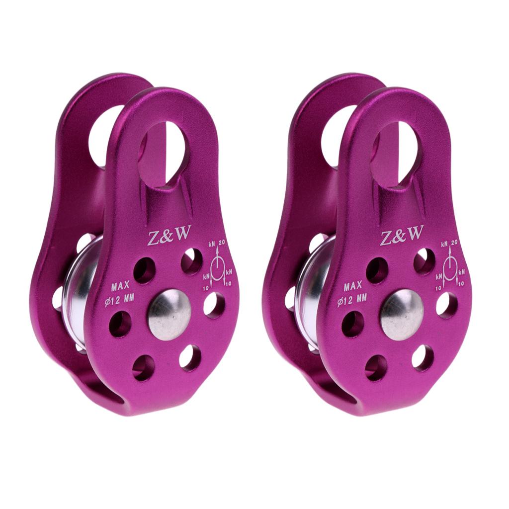 2 Pieces 20KN Fixed Climbing Rope Pulley Rappelling Arborist Rigging Purple