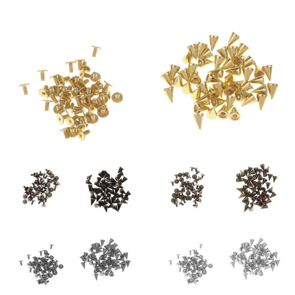 50 Sets Gold Punk Decorative Cone Spikes Screwback Studs DIY Craft Rivets
