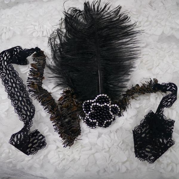 Dance Party Wedding Feather Lace Headband Hairwear Masquerade Black