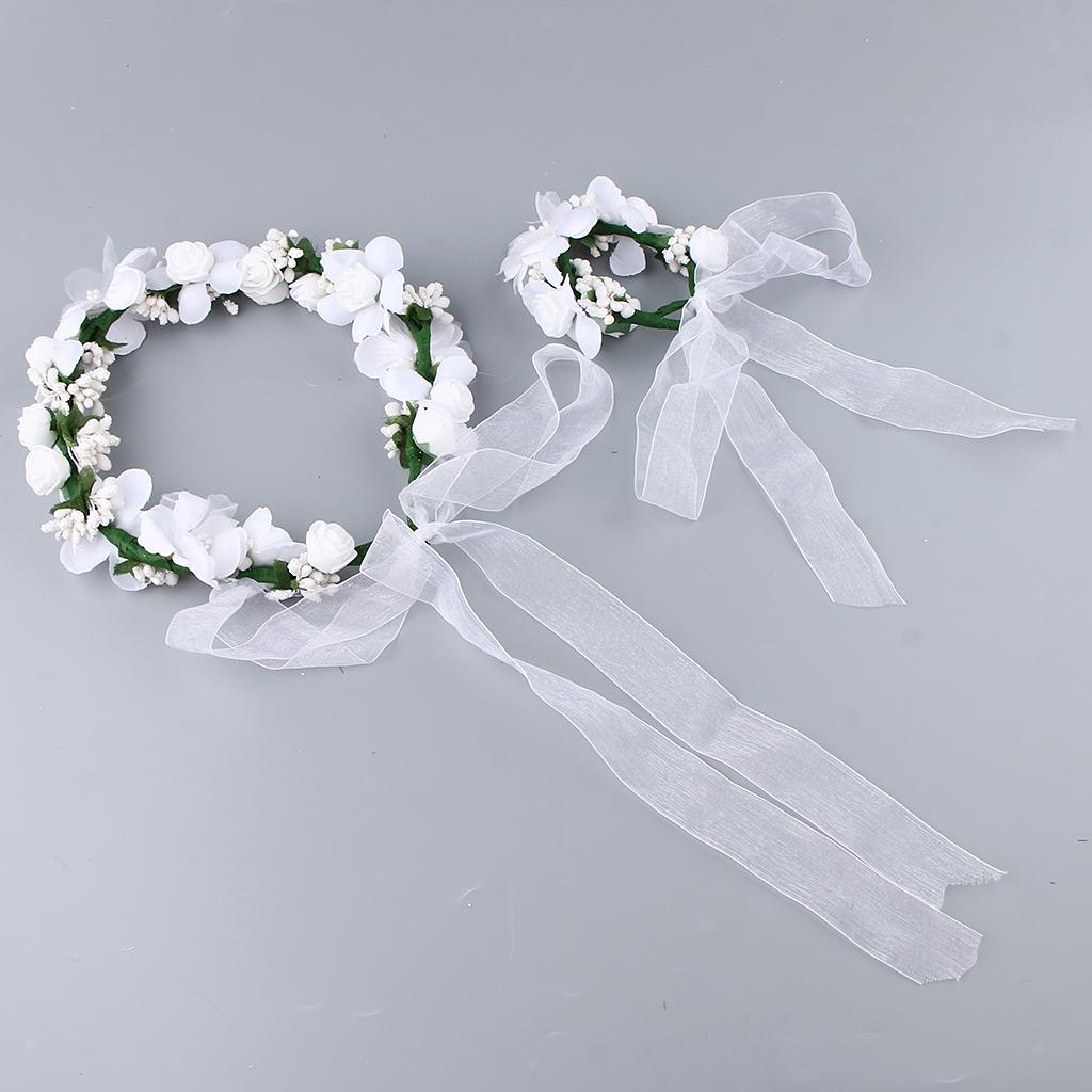 Details about  / Women Flower Wedding Hair Headband Crown Vine Wreath Garland Wrist Band Set