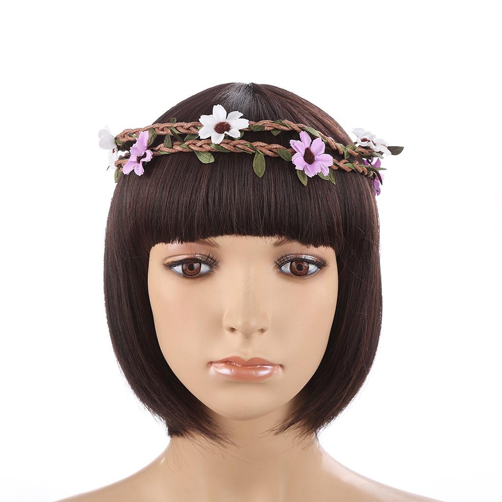 Retro Flower Leaf Garland Hairband Multicolor Bridal Wreath Elastic Headband
