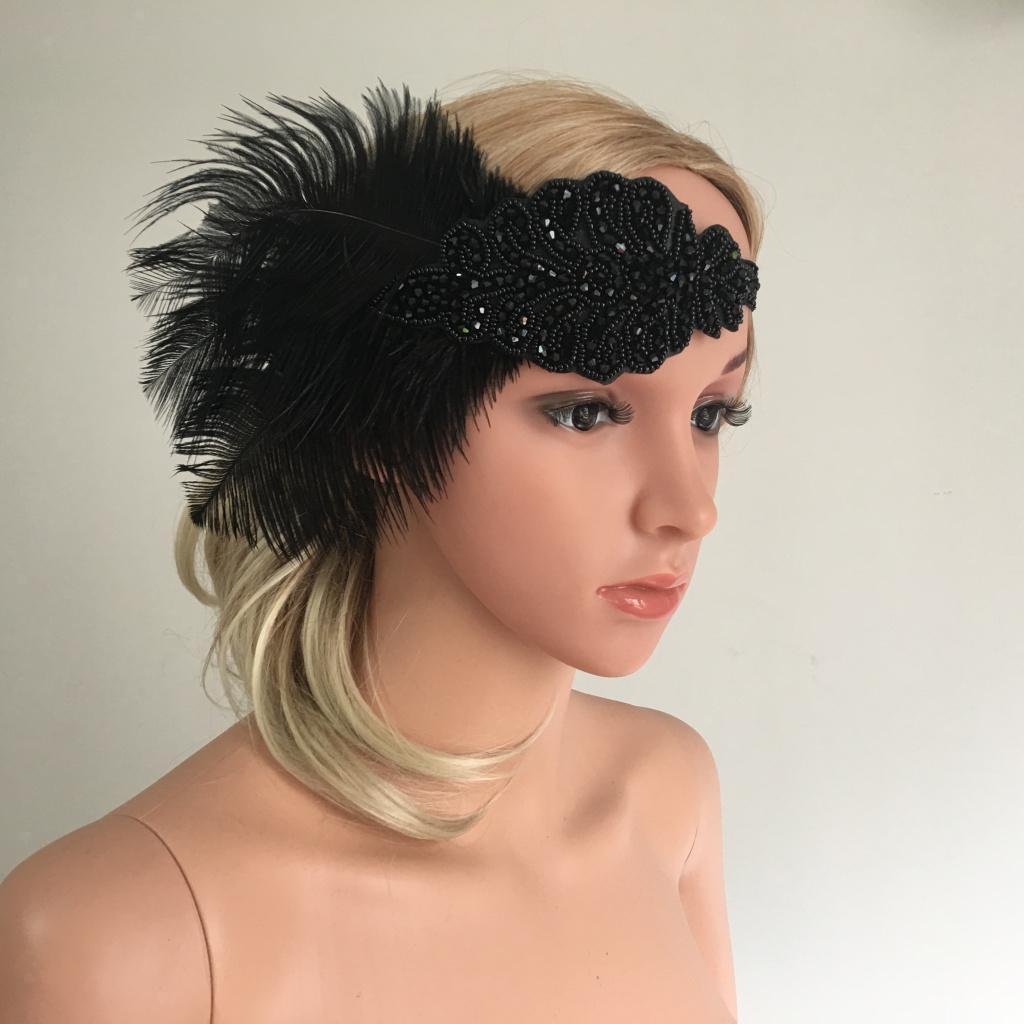 Vintage Rhinestone Feather Tassel Flapper Headband 1920s Great Gatsby Headdress