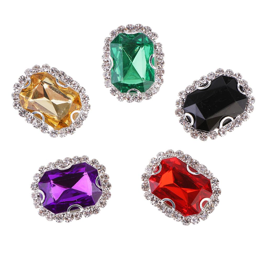 5 Pieces Oval Shape Acrylic Rhinestone Flatback Buttons Embellishments 22mm