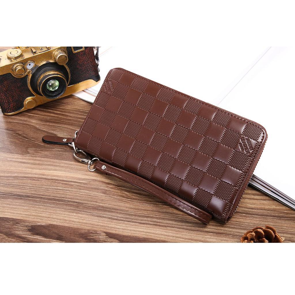 Mens Clutch Wallet Zipper Around Purse Fashion Long Handbag Pu Leather Bag