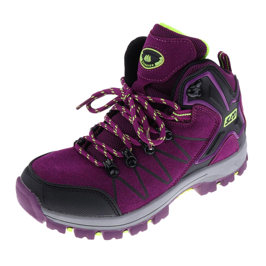 Mens Casual Mid Waterproof Walking Hiking Trail Boots Shoes 39 Women-Purple