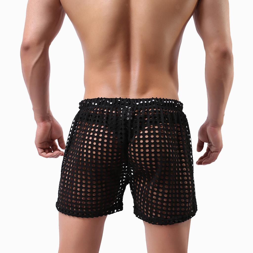 Men/'s Beach Sheer Mesh Loose Lounge Shorts Mesh Fishnet Hollow Pants