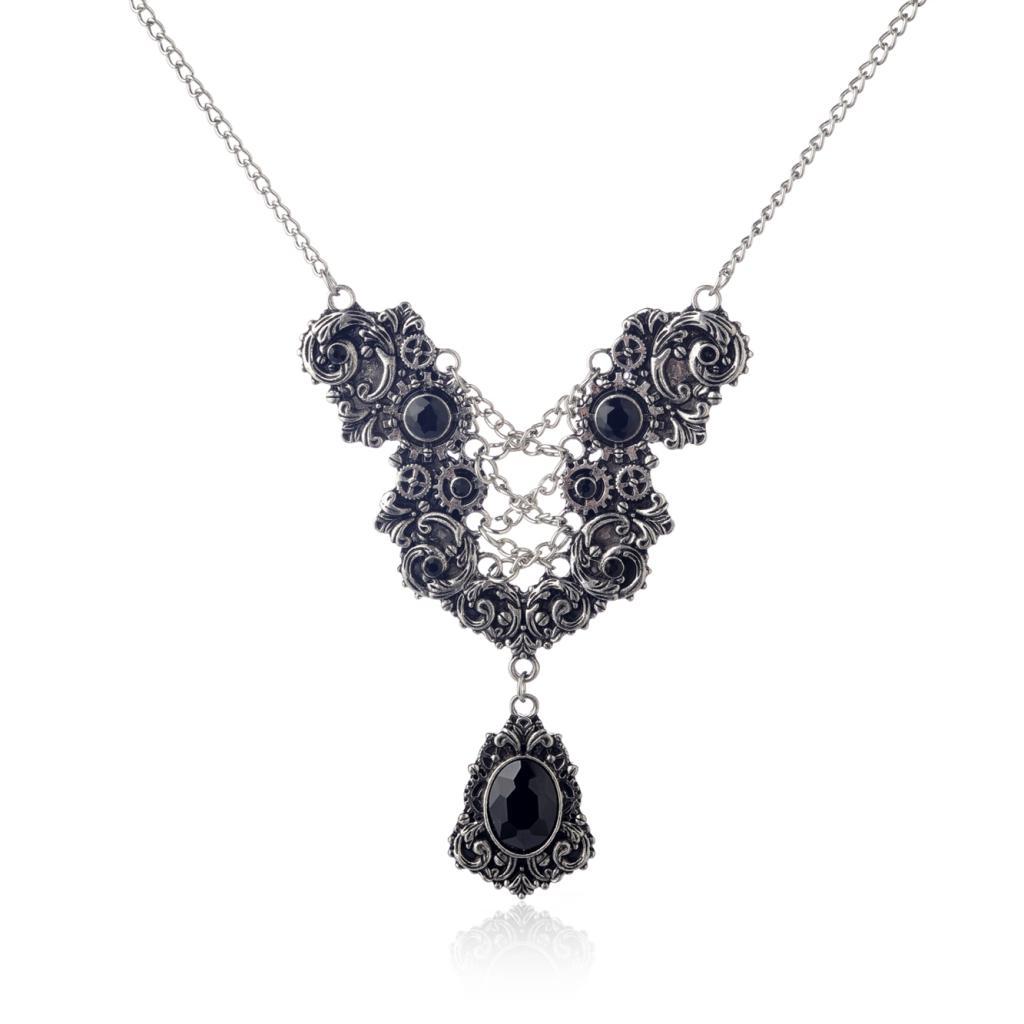 Punk Gears Stone Pendant Mechanical Victoria Necklace Antique Silver