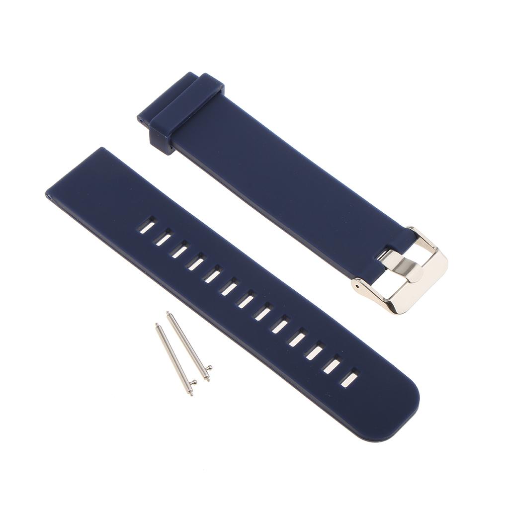 Silicone Waterproof Sports Watchband Strap Deployment Clasp Dark Blue 22mm