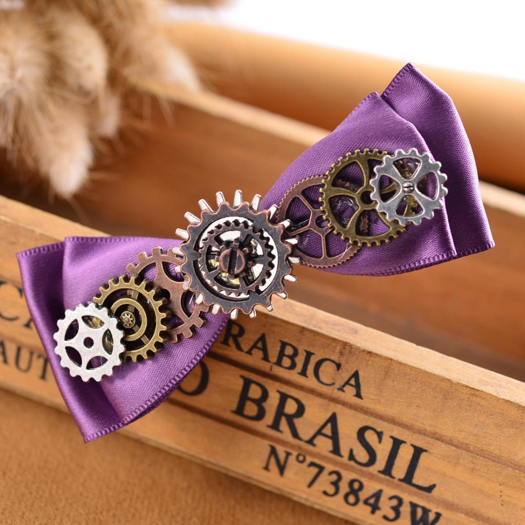 Steampunk Gear Violet Ribbon Cute Bowknot Hair Barrettes Duckbill Clip Girls