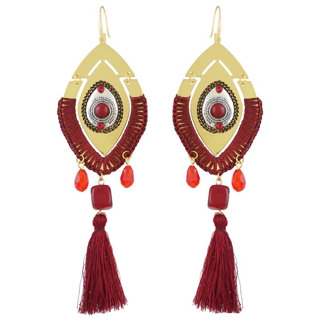 Fashion Statement Charms Bohemian Tassel Dangle Evil Eye Hook Earrings Red