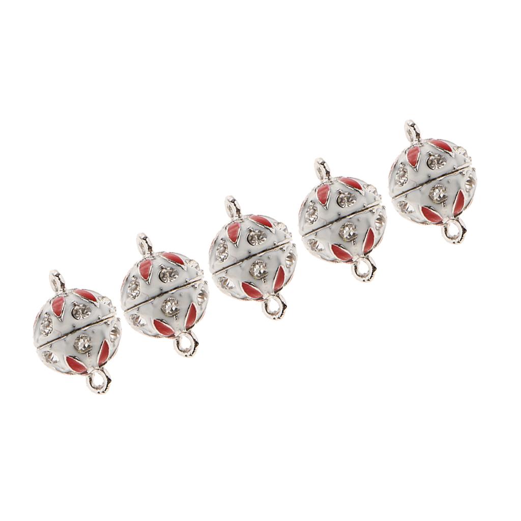 5 Pieces Round Ball Enamel Crystal Magnetic Clasp DIY Jewelry Clasp Red