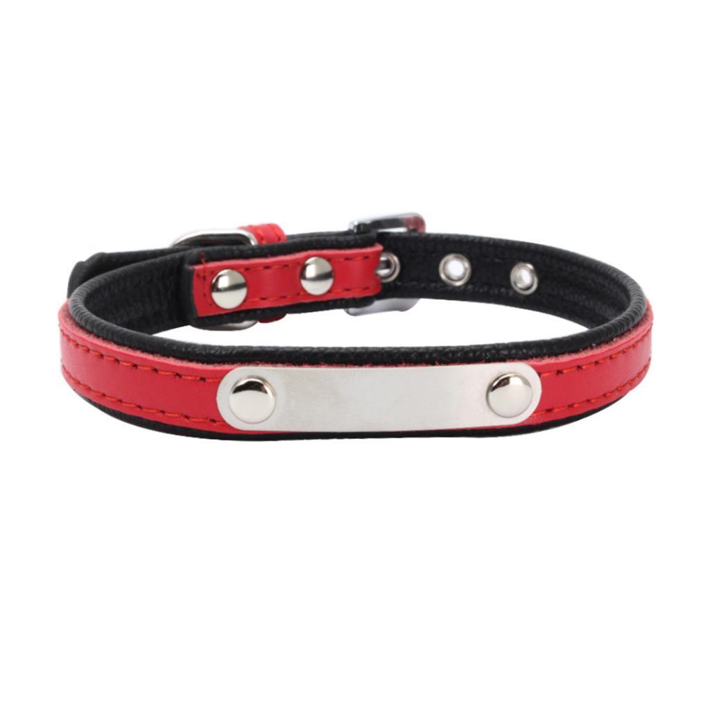 Adjustable PU Leather Pet Dog Cat Collar Neck Strap XXS Red+Black