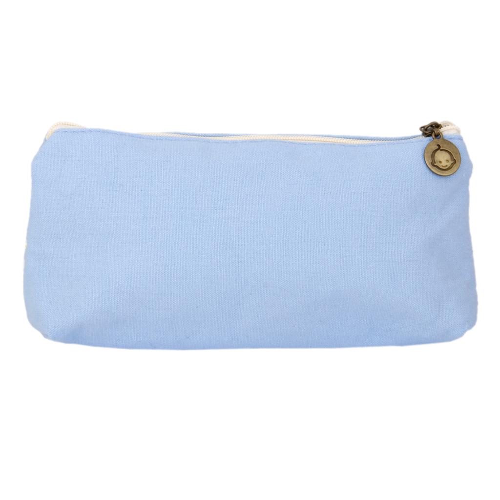 Flower Canvas Pencil Case Cosmetic Makeup Coin Pouch Zipper Bag Purse Blue