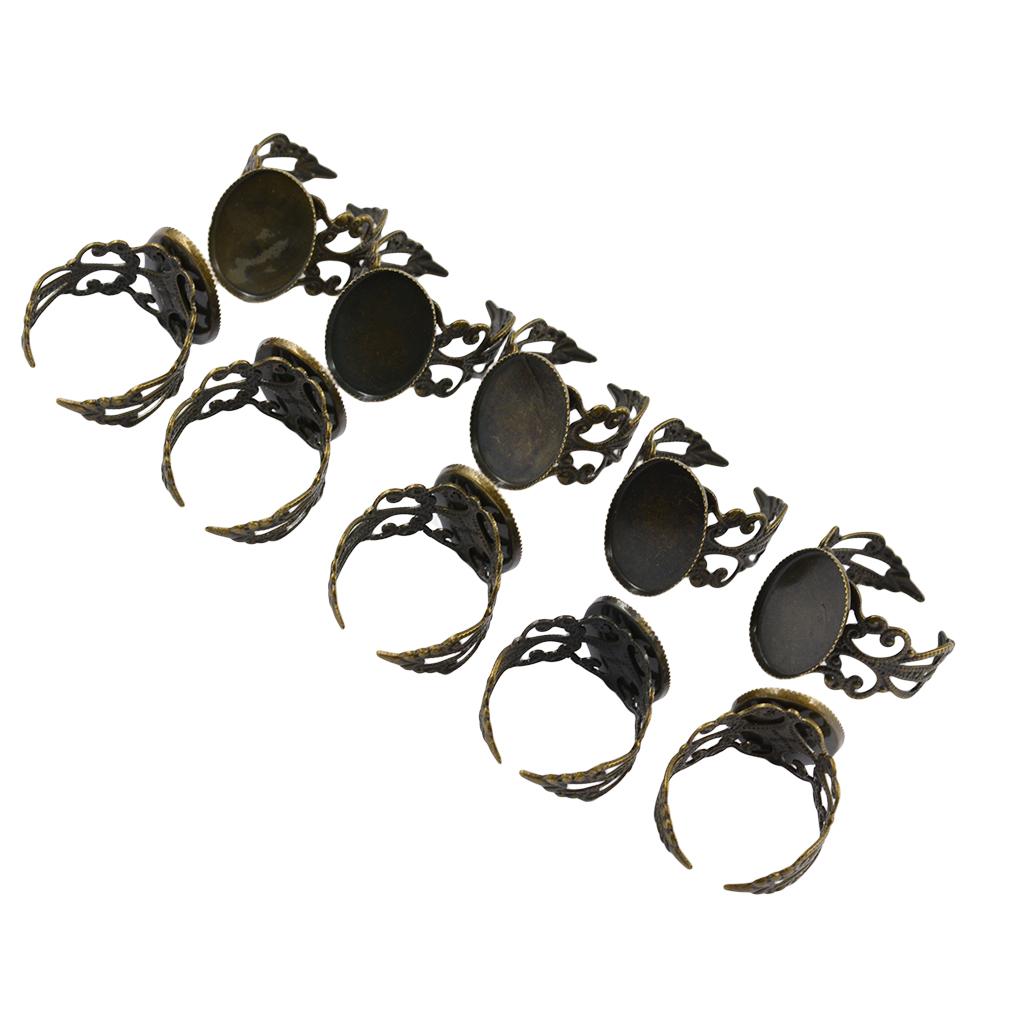 10 Piece Adjustable Brass Blank Bezel Filigree Flower Ring DIY Making Bronze