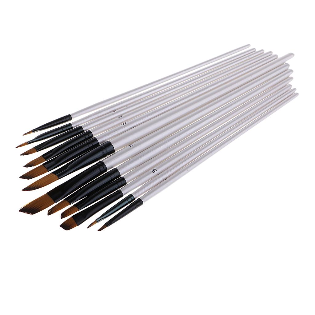 12 Pieces Art Acrylic Oil Watercolor Artist Paint Brushes With Palette and Color Mixing Cutter
