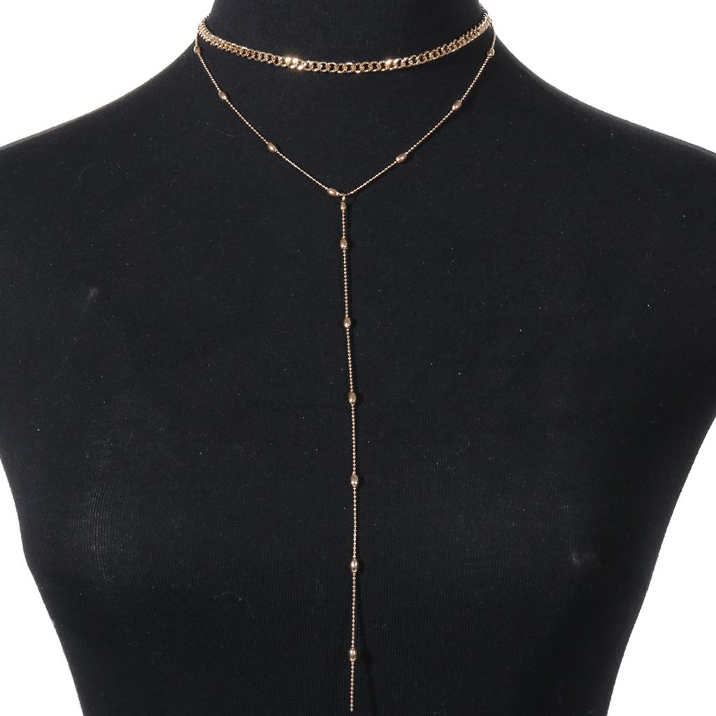 Personality Multi-layer Brass Beads Chain Pedant Necklace for Women Golden