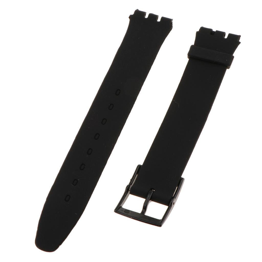 16mm Silicone Waterproof Watchband Strap Deployment Clasp Black