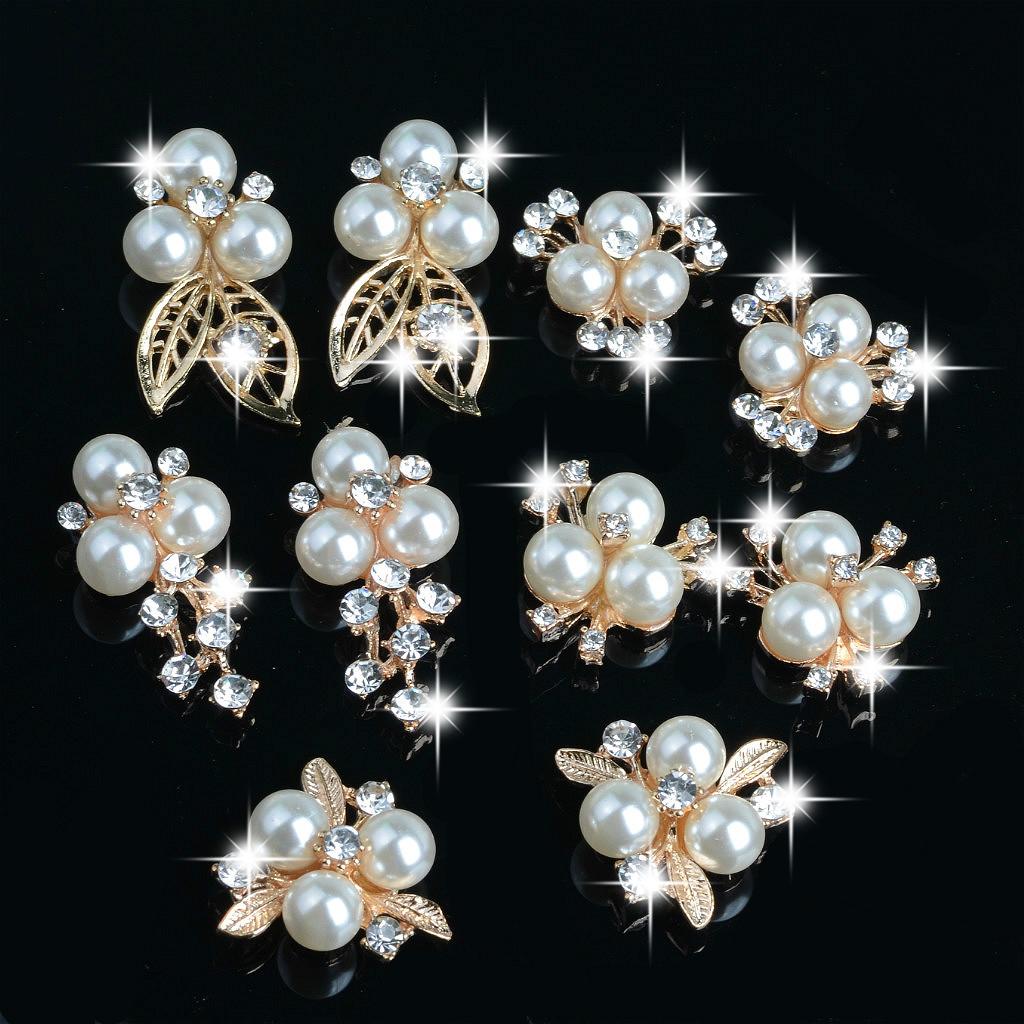 10 Pieces Diamante Rhinestone Crystal Pearl Embellishments Buttons for DIY Craft