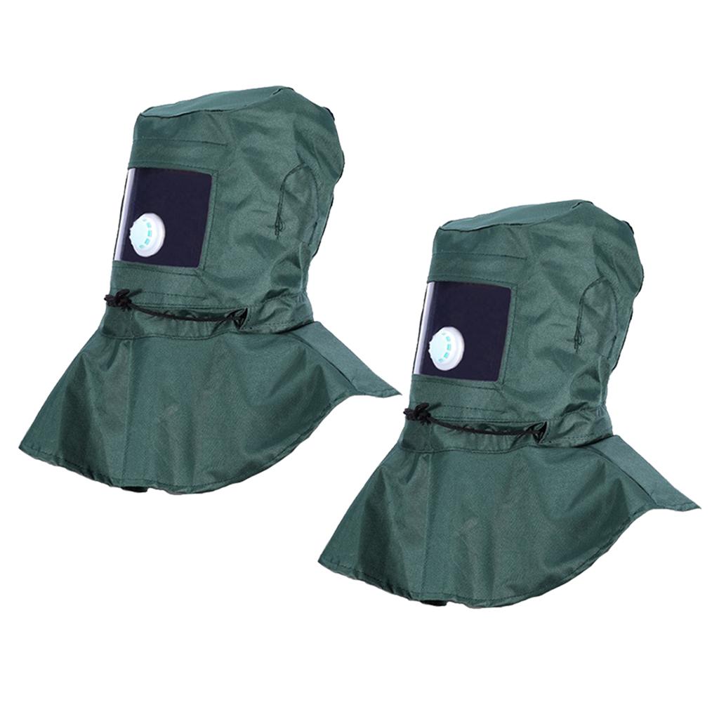 2Pcs Industrial Sand Blasting Hood Mask Anti Wind Protective Mask Tool Green