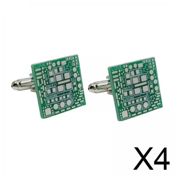 4x2Pcs Green Circuit Board Cufflinks Unique Design for Birthdays Weddings