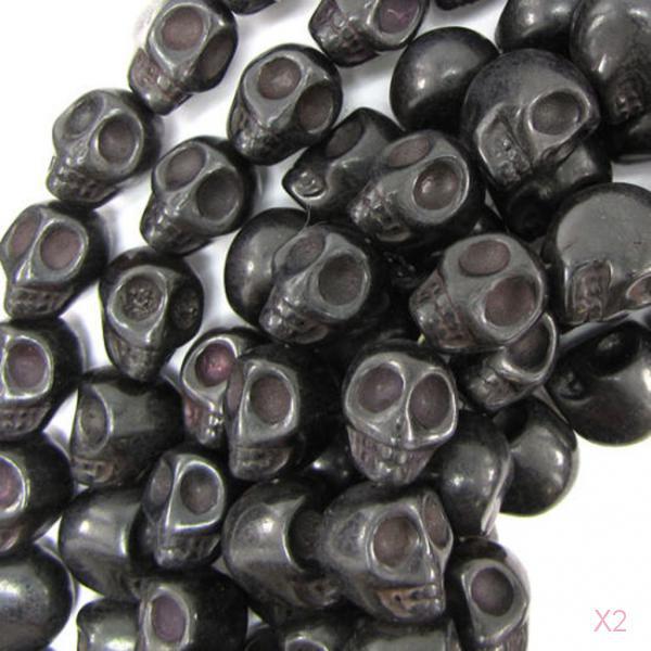 30pcs 13mm Black Turquoise Gemstone Carved Skull Bone Beads Jewelry Making