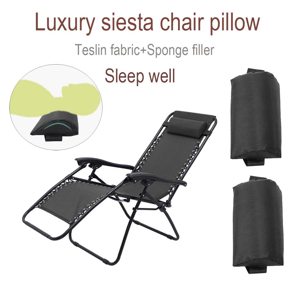 2xHead Cushion Pillow for Folding Sling Chair Garden Lounge Recliner Black