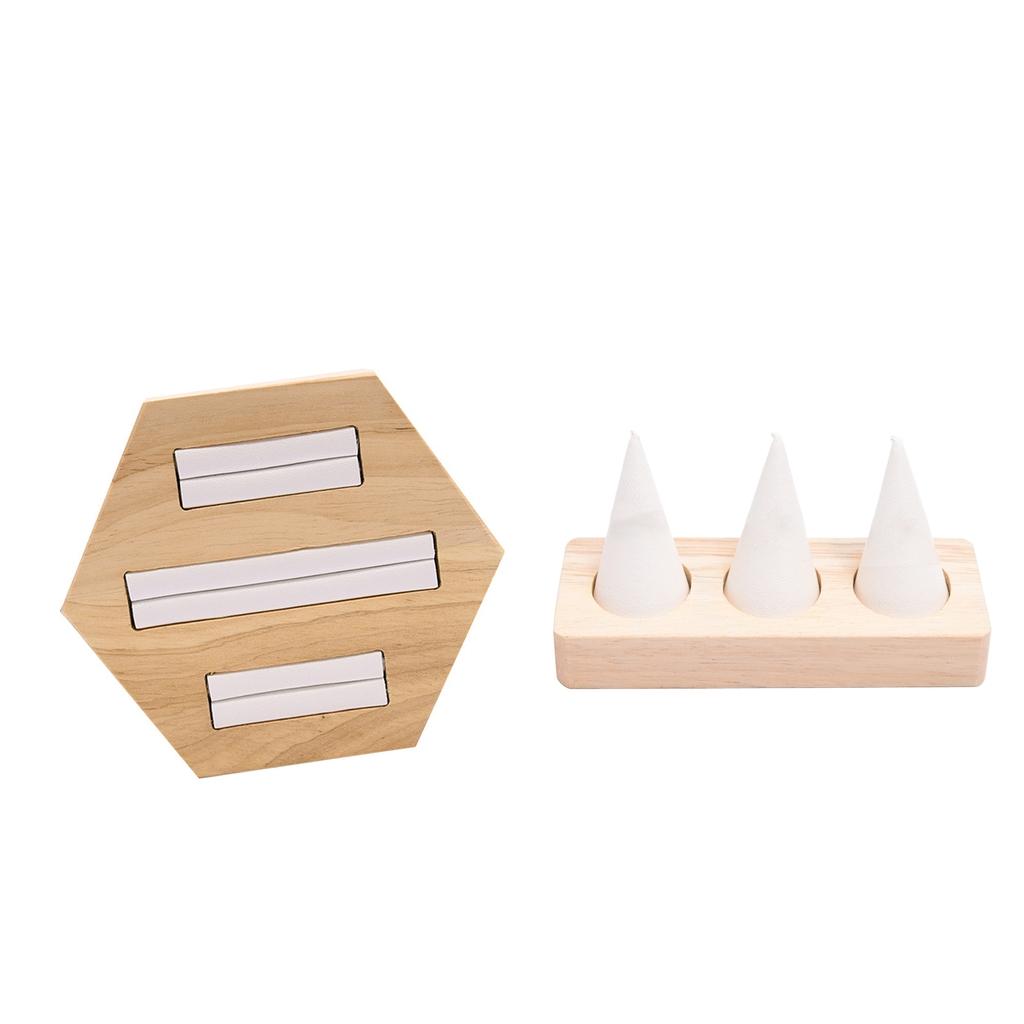 2 Sets Rectangle/Hexagon Base Finger Ring Display Stand Jewelry Ring Display