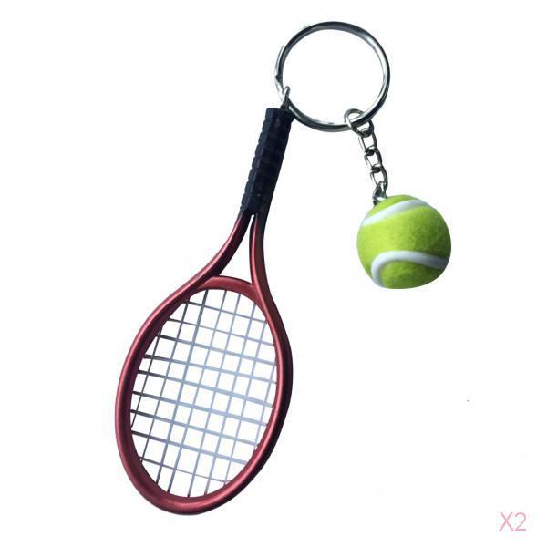 Mini Tennis Ball Racket Pendant Keyring Key Chain Gift - Red